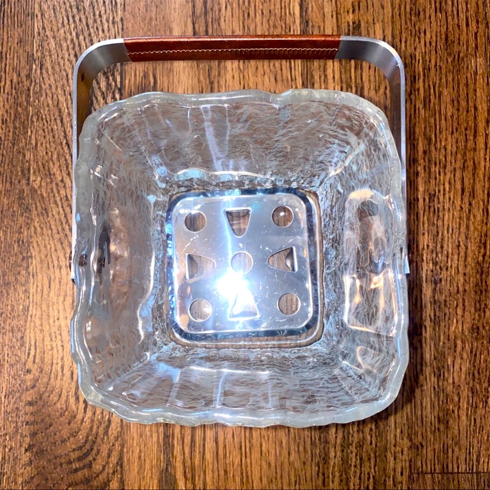Hoya Mid Century Modern Glacier Ice Glass Ice Bucket Stainless Steel Handle 5"H